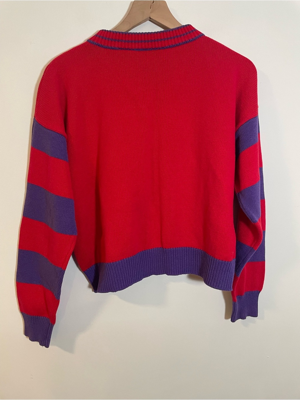 Vintage Idioms Cardigan Sweater Twee Circles Stripes Red & Purple Size Medium - Picture 5 of 8